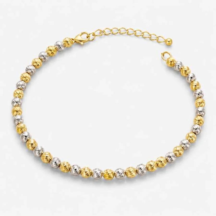 Bracciale a pallini diamantati bicolore in oro bianco e giallo 18 kt